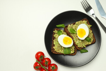 Concept of tasty breakfast with delicious food, space for text