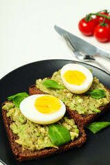 Concept of tasty breakfast with delicious food, close up