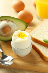 Concept of tasty breakfast with delicious food, close up
