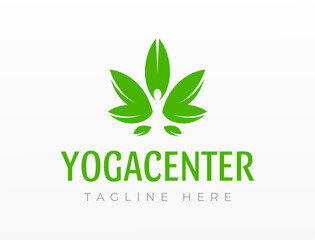 Naklejka premium Yoga Cannabis Leaf Logo Template
