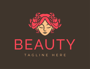 Beauty Woman Rose Spa Treatment Logo Design Template