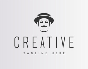 Man Face Wearing Round Hat Logo Template