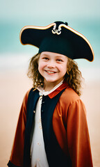 Child In Pirate Cosplay Costume On The Beach Generative Art