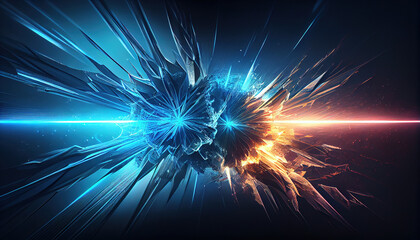 Blue and Cyan Colors of ​​Energy Beams Futuristic Tech Background with Glowing Energy Explosion Effect 3D Render AI Generative