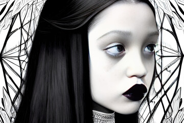 Gothic portrait of a  beautiful woman in sketch style black and white