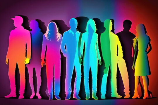 LGBTQ people silhouettes in rainbow colors, gay pride festival, Generative AI