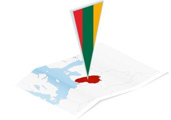 Lithuania map with triangular flag in Isometric style. - obrazy, fototapety, plakaty