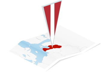 Latvia map with triangular flag in Isometric style. - obrazy, fototapety, plakaty