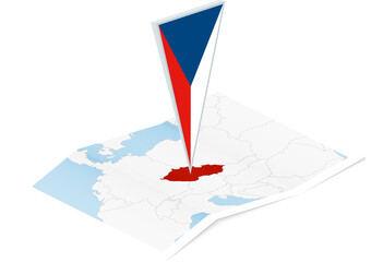Czech Republic map with triangular flag in Isometric style. - obrazy, fototapety, plakaty