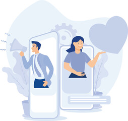 Digital marketing, Cross-posting, find leads, post engagement, social media link sharing, follower interaction, flat vector modern illustration