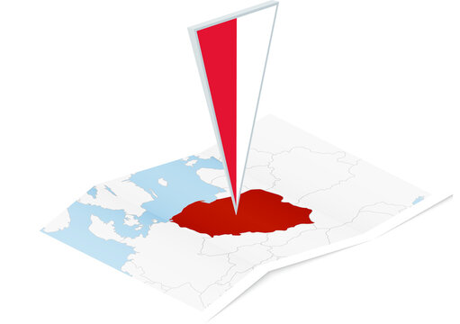 Fototapeta Poland map with triangular flag in Isometric style.