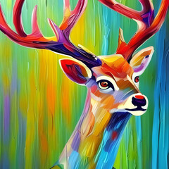 Portrat od a stag,in thick oil painting style great colours - obrazy, fototapety, plakaty
