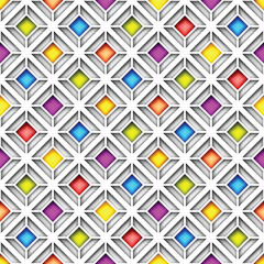 Seamless Colorful Geometric Pattern with Rhombuses. Endless Modern Mosaic Texture.  Fabric Textile, Wrapping Paper, Wallpaper. Vector 3d Illustration. Abstract Art