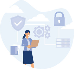 Database security abstract concept, secure file sharing, automatic backup, flat vector modern illustration