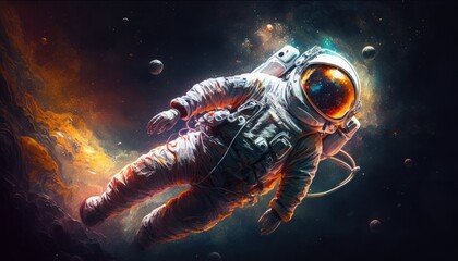 Obraz na płótnie Canvas Astronaut in outer space. Science fiction art. Generative AI