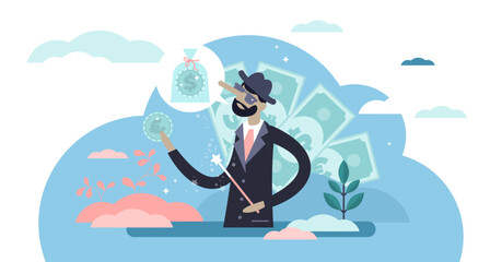Con artist illustration, transparent background.Trust manipulation fraud in flat tiny persons concept.Theft cheats or tricks others by persuading them to believe in lies.