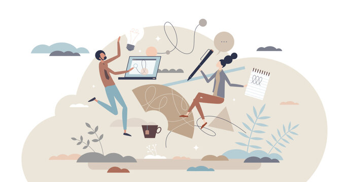 Deep work as productive, effective and focused process tiny person concept, transparent background. Innovative brainstorm with assistance and without distractions illustration. Smart time management.