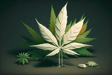 Fototapeta premium Separated white cannabis leaf. Generative AI