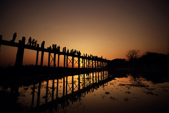 Myanmar people walking on the bridge.