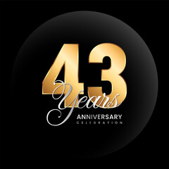43th Anniversary logo. Golden number with silver color text. Logo Vector Template Illustration