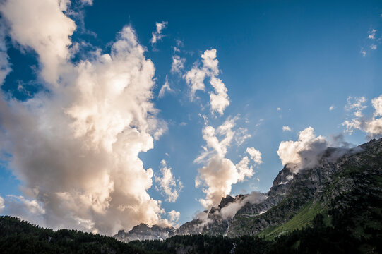Cloudy sunset in Veglia Devero National Park. Ossola, Italy.