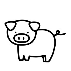 豚の手書きイラスト　モノクロ - obrazy, fototapety, plakaty