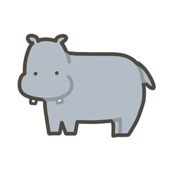 カバの手書きイラスト　カラー
