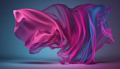 Fototapeta na wymiar Magenta colored silk fabric develops beautifully on a blue background. Generative AI