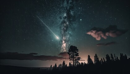 Fototapeta na wymiar Beautiful Night Sky Landscape With Falling Meteor Wallpaper Generated AI HD 4K