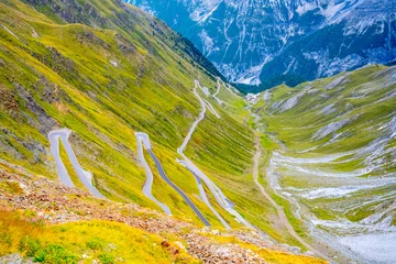 Foto op Canvas Serpentines of alpine mountain road to Stelvio Pass, Italian: Passo dello Stelvio, South Tyrol, Italian Alps, Italy © pyty