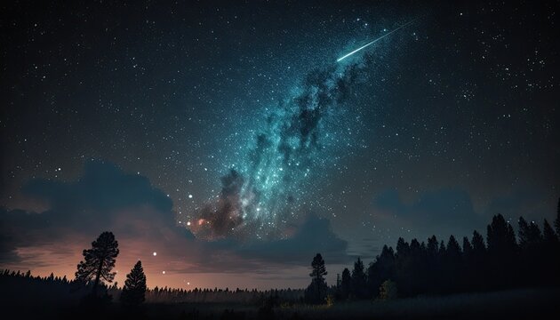 Beautiful Night Sky Landscape With Falling Meteor Wallpaper Generated AI HD 4K