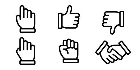 Hand gesture in line. Outline hand gesture icons. Gesturing symbol icons set. Hand gesture in line set.