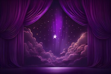 background star purple cloud stage, high quality, generative ai, stage with curtains and spotlight - obrazy, fototapety, plakaty