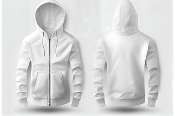 白いジャケットに白いジャケット、白い背景に分離された空白の白いパーカー。 モックアップ準備完了テンプレート、generative ai