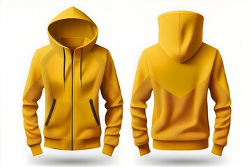 Yellow jacket on a white, generative ai. Blank yellow hoodie isolated on white background. Mockup ready template