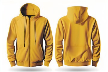 Yellow jacket on a white, generative ai. Blank yellow hoodie isolated on white background. Mockup ready template