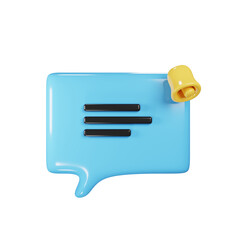 3d bubble chat message with notification bell. 3d render online chat concept. Illustration of icon with cartoon style. 3d rendering