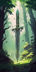Magical fantasy swords of the plants elements, Generative AI