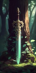 Magical fantasy swords of the plants elements, Generative AI