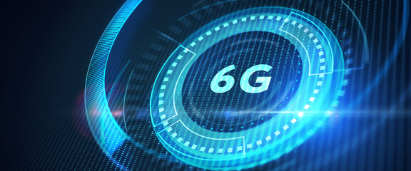 The concept of 6G network, high-speed mobile Internet, new generation networks. Business, modern technology, internet and networking concept 3d illustration