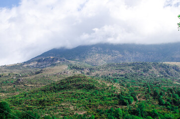 Beautiful landscape with clouds and mountains in Albania, stock photo