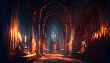 巨大な中世図書館の油絵、ジェネレーティブ ai, generative ai