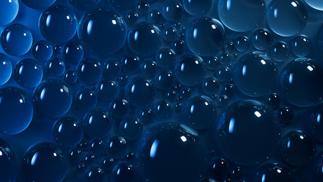 Liquid Drops on Blue Background. Macro Wallpaper.
