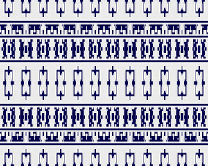 Tribal seamless pattern vector in blue white colors. Print with Thai tribe border motifs. Ethic texture. Background for cloth, fabric, wallpaper, curtain, carpet, wrapping paper and card template.