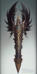 illustration of odin black chaos sword, graphic scandinavian god of war mythology, generative ai, abstract nordic mythology warrior style sword - obrazy, fototapety, plakaty