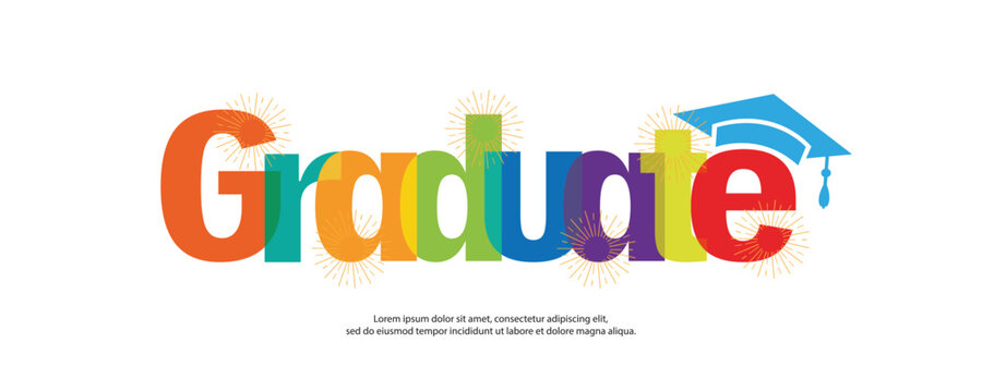 Graduate colorful with fireworks on white background.