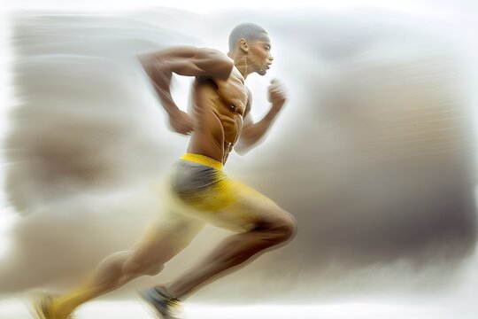 Silhouette of male runner in the clouds of dust, blurred in motion, stunning illustration generated by Ai, is not based on any original image, character or person