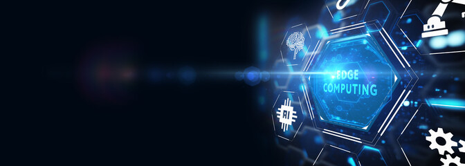Fototapeta premium Edge computing modern IT technology on virtual screen. Business, technology, internet and networking concept. 3d illustration