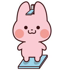 身長をはかるピンクうさぎ