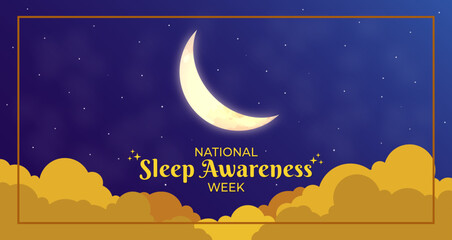 Obraz na płótnie Canvas National Sleep Awareness Week Horizontal Poster Vector Illustration. Celebration in March Month. Realistic cloudy sky and moon design. Website header, promotion, banner, advertisement graphic resource